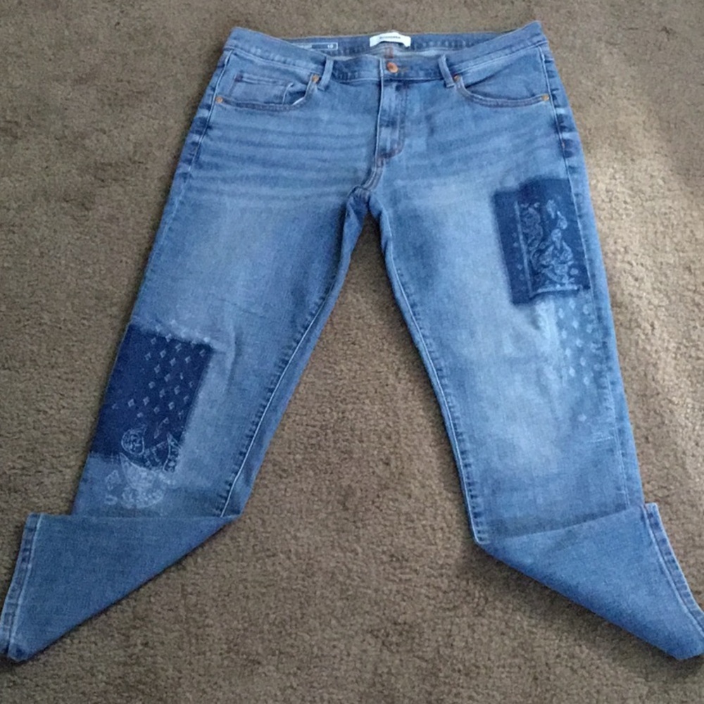 Sonoma Boho Grunge Lightwash Straightleg Girlfriend Jeans with Patchwork